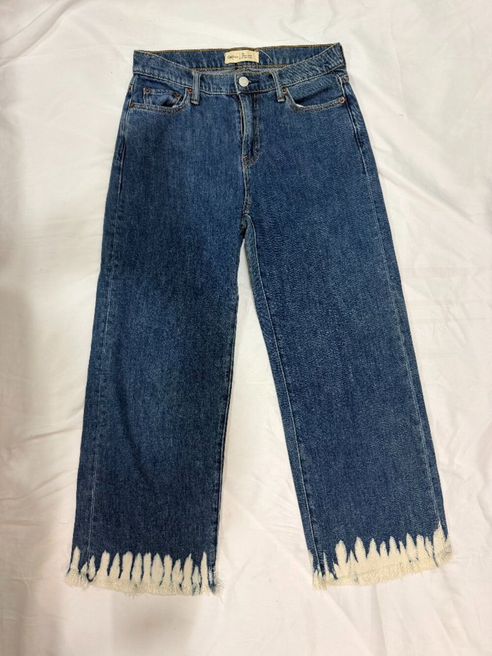 Gap 1969 Wide-Leg High Rise Distressed Bleached Hem‎ Denim Jeans Size 25